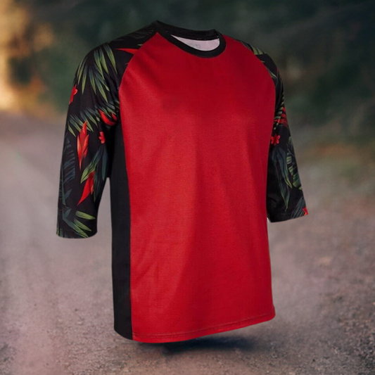 Cycling/BMX/MX Jersey 3/4 Sleeve Tropical/Red 100% Coolmax Polyester